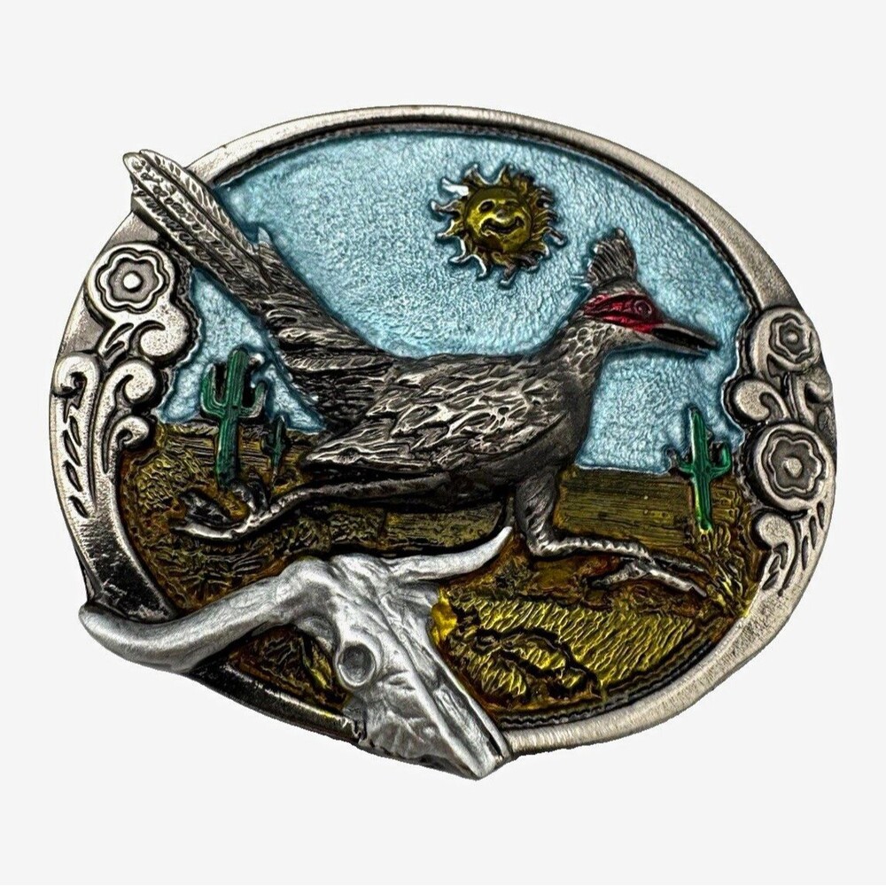 Vtg The Great American Buckle Co. Roadrunner Western Americana Belt Buckle 1981